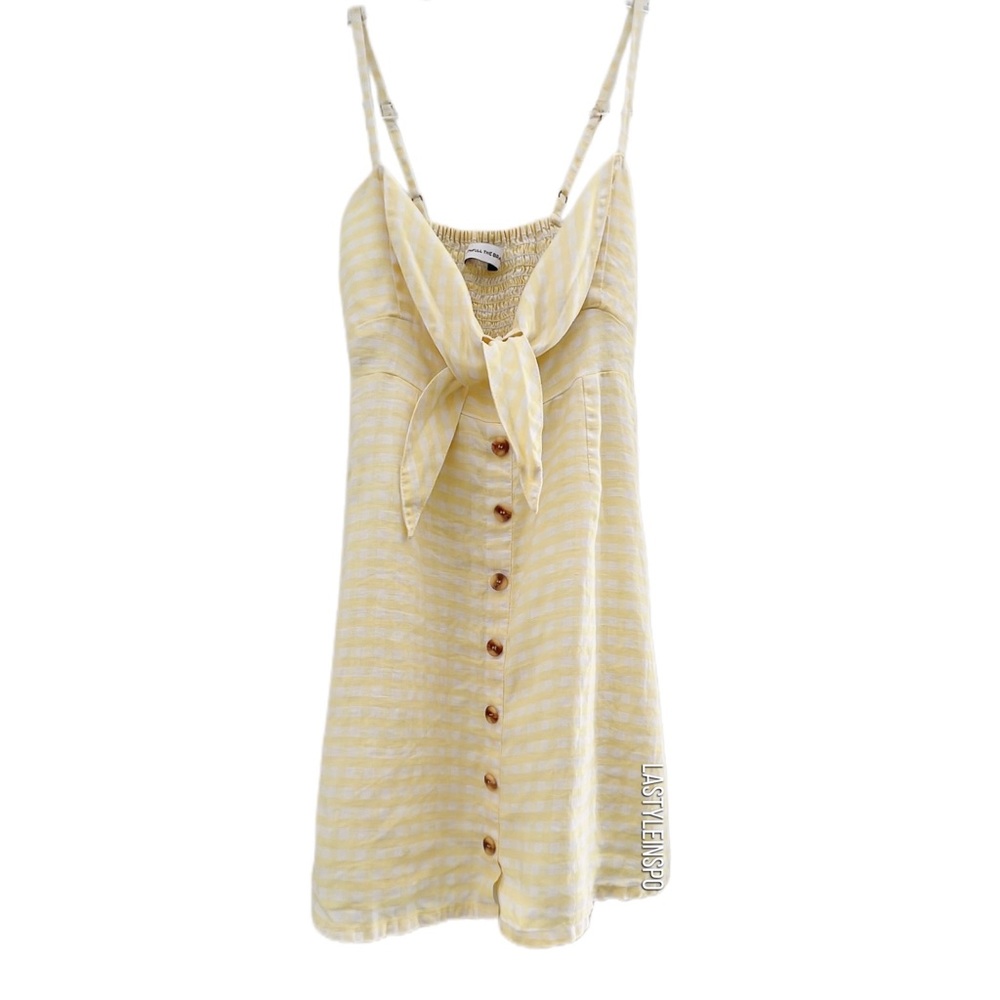 FAITHFULL THE BRAND Mini Dress Yellow White Tie Bow Front  Size XS